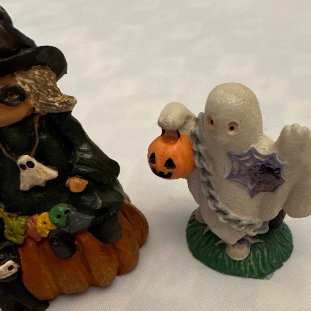 1990s Halloween Figurines Witch Ghost Pumpkin Boy Fall Decorations Set of 3 - Picture 4 of 10